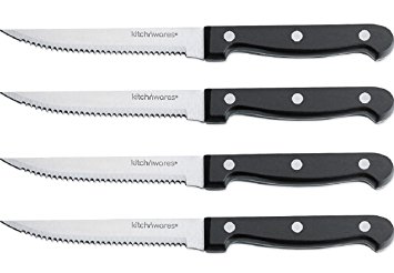 Steak Knives - 4 Pc Superior Steak knives, Stainless Steel, Steak Knife for Chefs, Commercial Kitchen, - Great For BBQ, Weddings, Dinners, Parties, All Homes & Kitchens - By Kitch N’ Wares