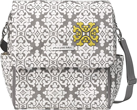 Petunia Pickle Bottom Boxy Backpack Diaper Bag in Breakfast in Berkshire, Grey/White, 13" W x 13.5" H x 5.5" D