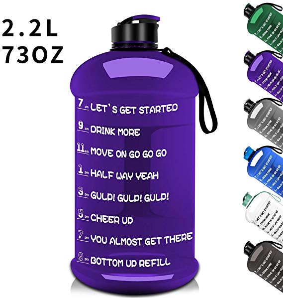 Dishwasher Safe 2.2L Big Sports Water Bottle with Non-slip Sleeve 75oz Half Gallon Water Jug with Motivational Time Marker & Reusable Cover Portable Handle Large Capacity Canteen BPA Free Leak-Proof