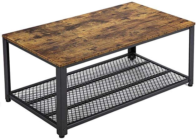 Yaheetech Industrial Coffee Table with Storage Shelf for Living Room, Accent Table with Metal Frame, Easy Assembly, Wood Look Furniture, Rustic Brown