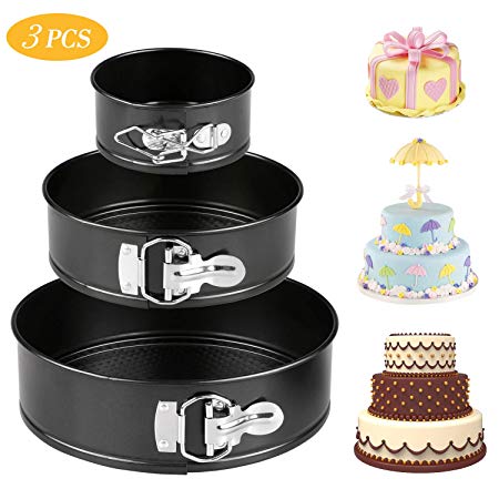 Cake Pans, Tedgem 3 Sizes of High-carbon Steel Springform Pans Set,Includes 4", 7" and 9",Round Cake Pan Set Non-stick & Leakproof Bakeware Cheesecake Pan with Quick Release Clips & Removable Bottom