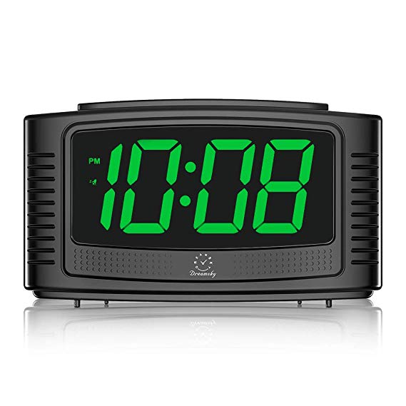 DreamSky Little Digital Alarm Clock with Snooze, 1.2 Inch Clear Led Digit Display with Dimmer, Simple to Operate, Plug in Clock for Bedroom. (Black   Green)