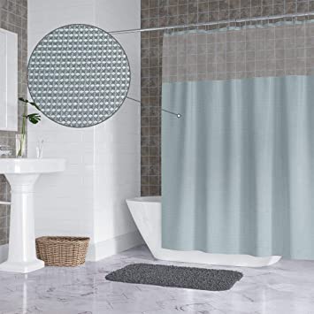 Waffle Weave Shower Curtain Gray Shower Curtain Set Hotel Style Fabric Shower Curtain with Snap On/Off Liner, Mesh Window Top -Modern Shower Curtain Bathroom Shower Curtain Water-Repellent, 72" 74"
