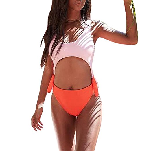 Sexybody Women's Tankini Leaf Printing High Cut Bikini Swimsuit One Piece Bathing Suit