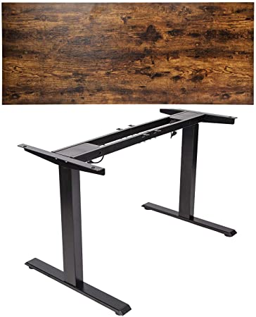 TOPSKY Dual Motor Electric Adjustable Standing Computer Desk Black Frame with 58.3’’x26.8’’ Rustic Brown Board