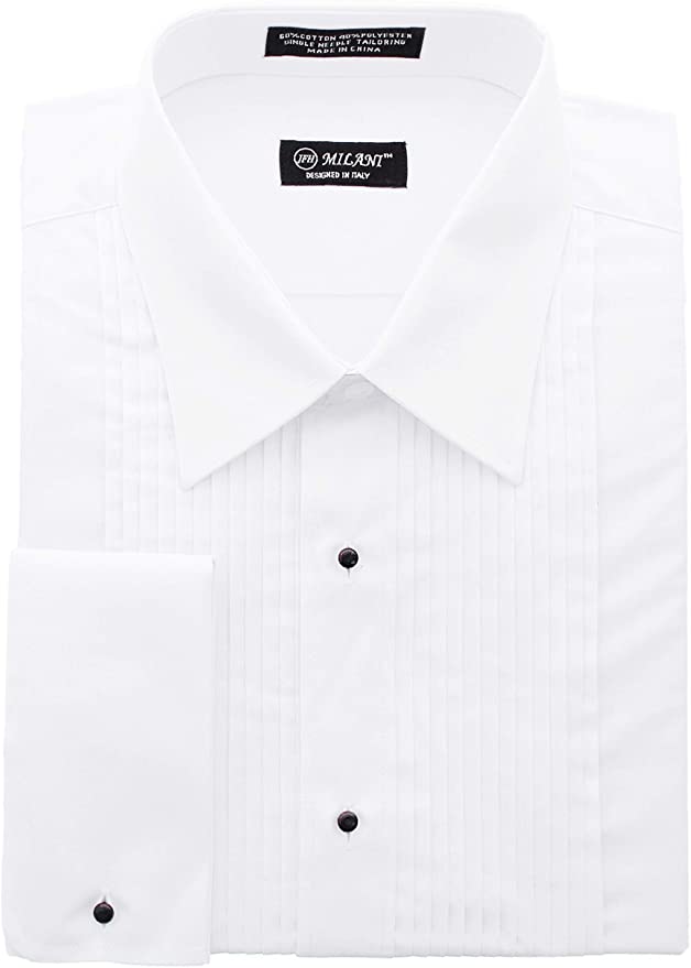 Milani Men's Tuxedo Shirt with French Cuffs and Lay Down Collar