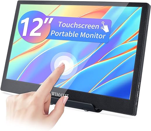 WIMAXIT 12 Inch Touch Screen Portable Monitor,HD 1366 * 768P &1200:1 Contrast PC Monitor Computer Screen with Type-C/USB/HDMI/VESA/Stand/Dual Speaker,Touch Display for Laptop/PC/Phones/Raspberry pi