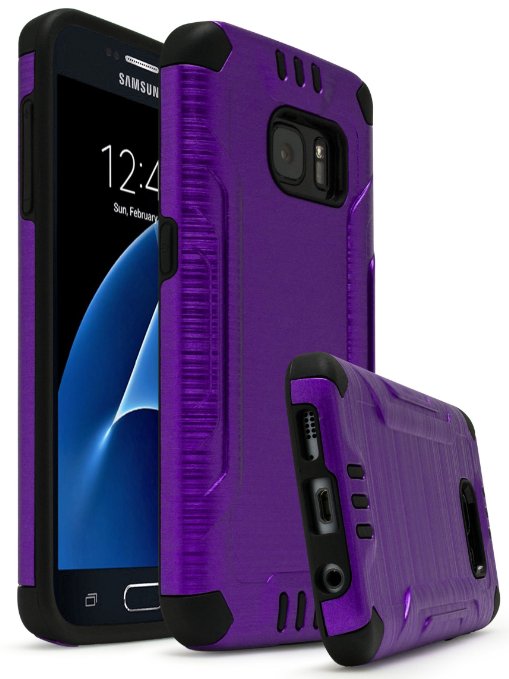 Samsung Galaxy S7 Case, Bastex Hybrid Slim Fit Shockproof Black Rubber Silicone Cover Hard Plastic Purple Combat Brushed Metal Design Robust Tough Armor Case for Samsung Galaxy S7 G930