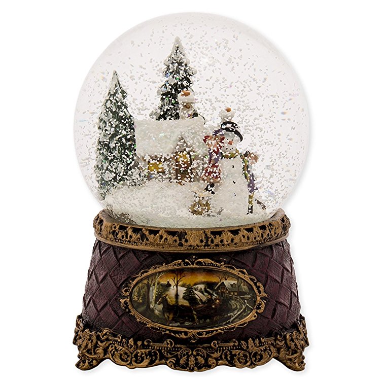Snowman Scene Musical Christmas Table Top Glitterdome Plays Tune Deck the Halls