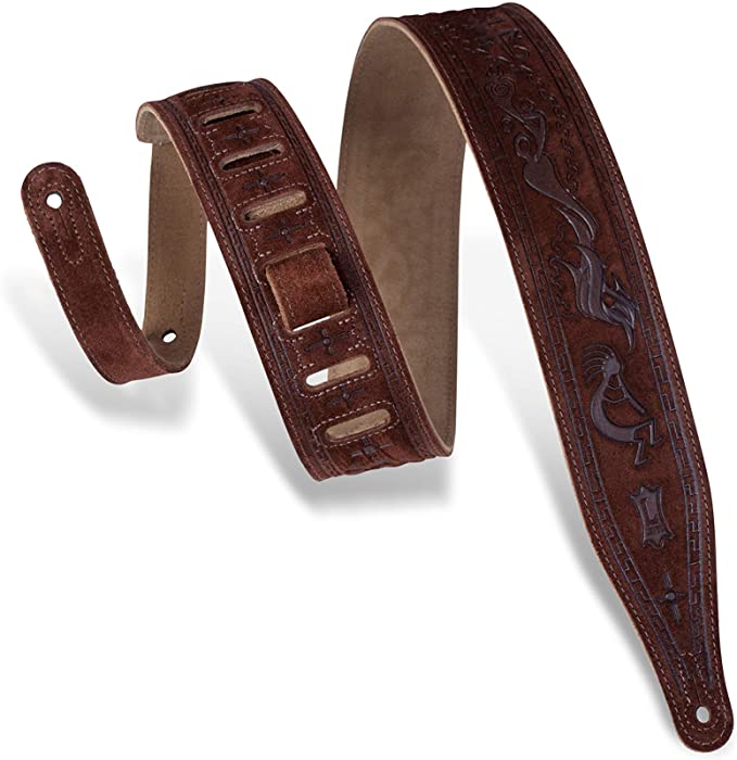 Levy's Leathers MS17T03-BRN 2.5-inch Suede-Leather Guitar Strap Tooled with a Kokopelli Design,Brown