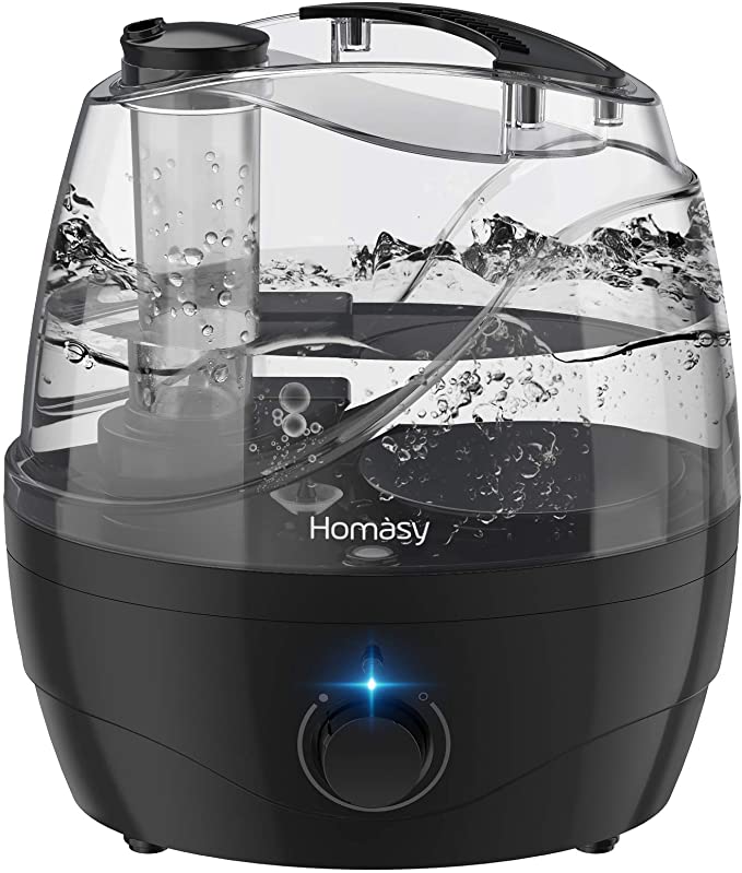 Homasy Cool Mist Humidifier, 28dB Quiet BPA-Free Ultrasonic Air Humidifier for Bedroom, Independent Power Adapter, 30H Run Time, 360° Nozzle, Auto Shut Off, Coal Black