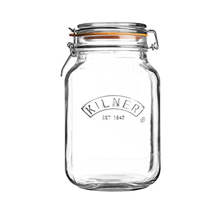 Kilner Clip Top Square Glass Jar, Transparent, 2 Litre