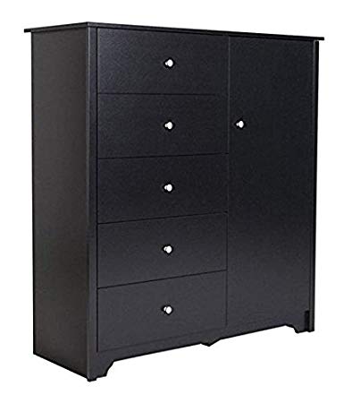 South Shore Vito Door Chest with 5 Drawers and Adjustable Shelves, Pure Black