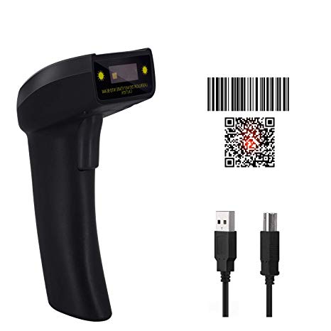 Alacrity USB 2.0 Wired 1D and 2D Barcode Scanner Handheld Bar Code Reader with USB Cable Black