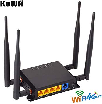 KuWFi 300Mbps 3G 4G LTE Car WiFi Wireless Router Extender Strong Signal Cat6 WiFi Routers with USB Port SIM Card Slot with External Antenna for USA/CA/MX