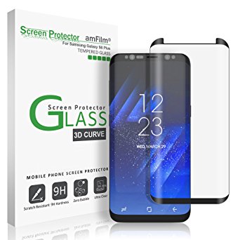 Galaxy S8 Plus Glass Screen Protector, amFilm Full Screen [Case Friendly] Dot Matrix 3D Curved Tempered Glass Screen Protector for Samsung Galaxy S8 Plus (Black) [Bubble Free Guarantee]