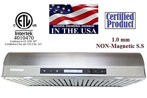 XtremeAir PX14-U36 900 CFM LED Lights, Baffle Filters, 1.0mm Non-Magnetic Stainless Steel, Low Profile Under Cabinet Mount Range Hood, 36"