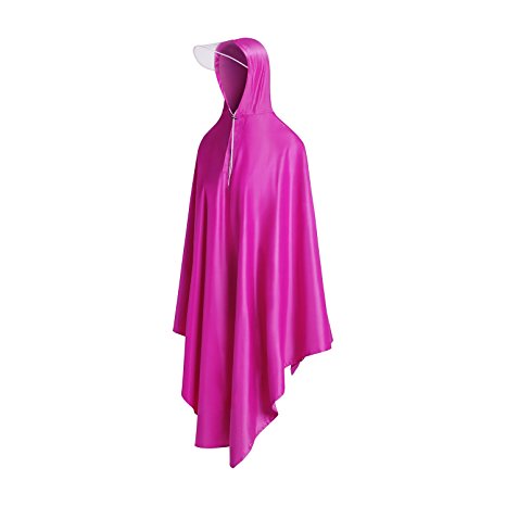 Long Rain Poncho, Reusable Raincoat For Men Women With Hood, One Size Fits All(Plum)