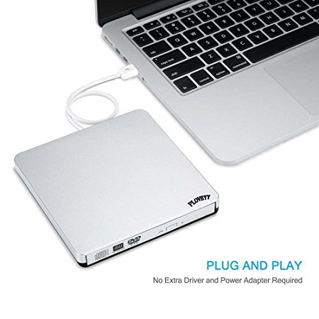 Ploveyy Latest USB 2.0 alloy Ultra Slim Portable DVD Rewriter Burner,External DVD Drive Optical Drive CD /-RW DVD  /-RW Superdrive for Apple Mac Macbook Pro and laptop (Silver)