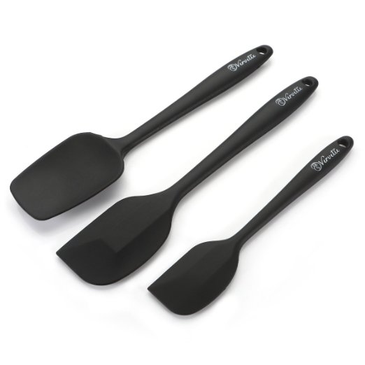 Vervetie Silicone Spatula Set One-Piece Design Kitchen Utensil Set, 3-Piece 450ºF Heat Resistant Spoon & Spatulas (Black)