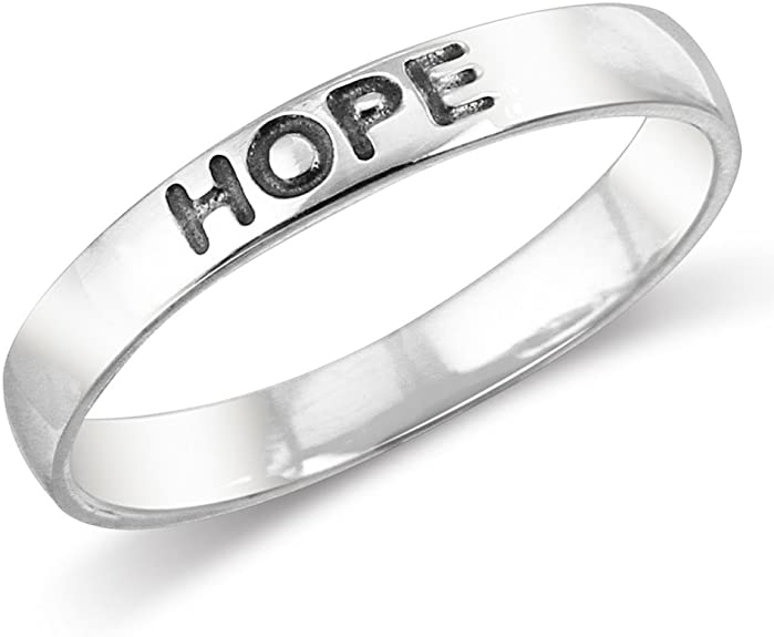 925 Sterling Silver Hope Stackable Friendship Band Ring Size 5, 6, 7, 8, 9, 10, 11
