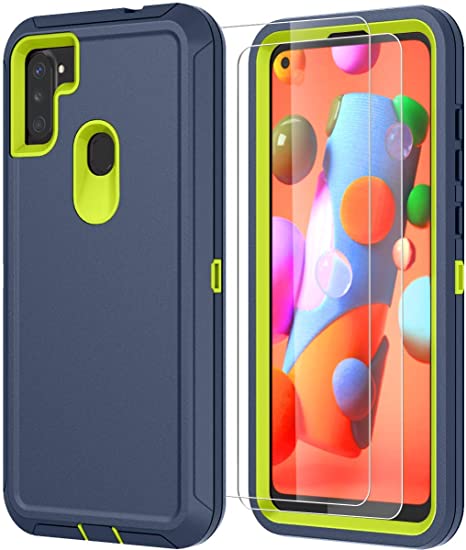 Thinkart Phone Case for Galaxy A11 Case with HD Screen Protector,Drop Protection Full Body Rugged Heavy Duty Case,Shockproof Dust Proof 3-Layer Durable Cover for Samsung Galaxy A11 (Blue-Green)