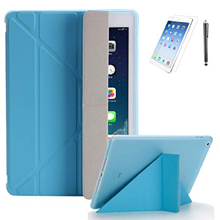 iPad Air Case 9.7" Premium Smooth Ultra Origami Slim Lightweight/Soft Stand Protective Folding Case with Auto Wake/Sleep Feature with Bonus Screen Protector and Stylus (Baby Blue)