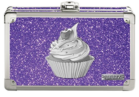 Vaultz Locking Supply Box, 5" x 2.5" x 8.5", Purple Bling with Cupcake (VZ03605)