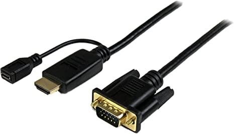 StarTech.com HDMI to VGA Cable - 3 ft / 1m - 1080p - 1920 x 1200 - Active HDMI Cable - Monitor Cable - Computer Cable (HD2VGAMM3)