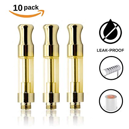 1ml Glass Ceramic Wickless Cartridge TH105 2mm Air Holes | Great for Thick Extracts and Distillate (Gold) (10)