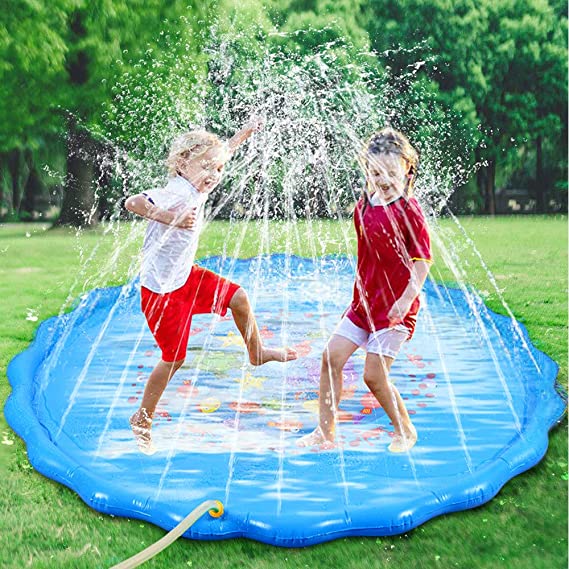 Faburo 170cm Sprinkle and Splash Water Play Mat Set Summer Spray Water Toys - Inflatable Kids Sprinkler Pad Summer for Kids Splash Party Toy Outdoor Family Activities