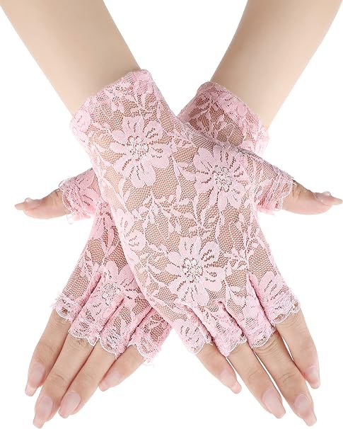 Skylety Sunblock Fingerless Bridal Lace Gloves Women Short Floral Gloves for Wedding Opera Tea Party