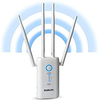 1200mbps WiFi Extender Signal Booster Long Range up to 2500 FT, OURLINK AC1200 Wireless Internet Amplifier - with 4 External Advanced 5dBi Antennas