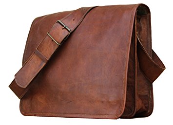 handolederco. Unisex Cross Shoulder Full Flap Laptop Leather Messenger Bag Satchel Dark Brown