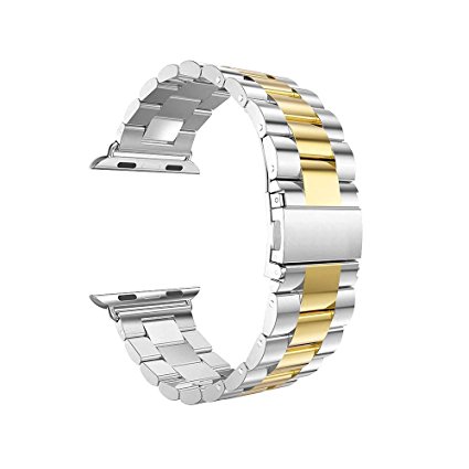 Cheree 38mm Stainless Steel Band Replacement for Apple iWatch Series 1 Series 2 Dual Colors (Gold silver)