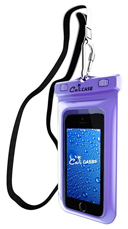 Floating Waterproof Case Pouch, CaliCase® [Universal] [Purple] - Perfect for Boating / Kayaking / Rafting / Swimming, Dry Bag Protects your Cell Phone and valuables - IPX8 Certified to 100 Feet