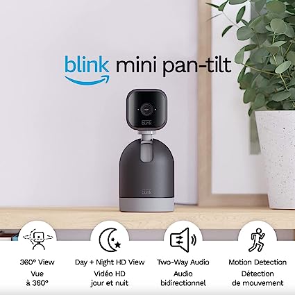 Blink Mini Pan-Tilt Camera | Rotating indoor plug-in smart security camera, two-way audio, HD video, motion detection, Works with Alexa (Black)