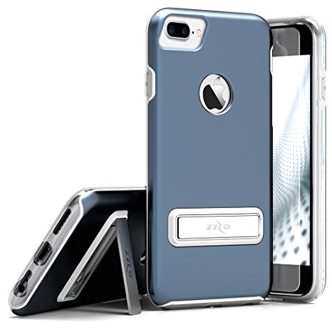 Zizo ELITE Series Shockproof Cover with with Built-in MAGNETIC Kickstand and Tempered Glass for iPhone 7 Plus, Dark Blue