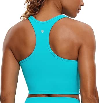 CRZ YOGA Butterluxe Womens Y-Back Racerback Longline Sports Bra - Padded Scoop Neck Workout Crop Tank Top with Built in Bra