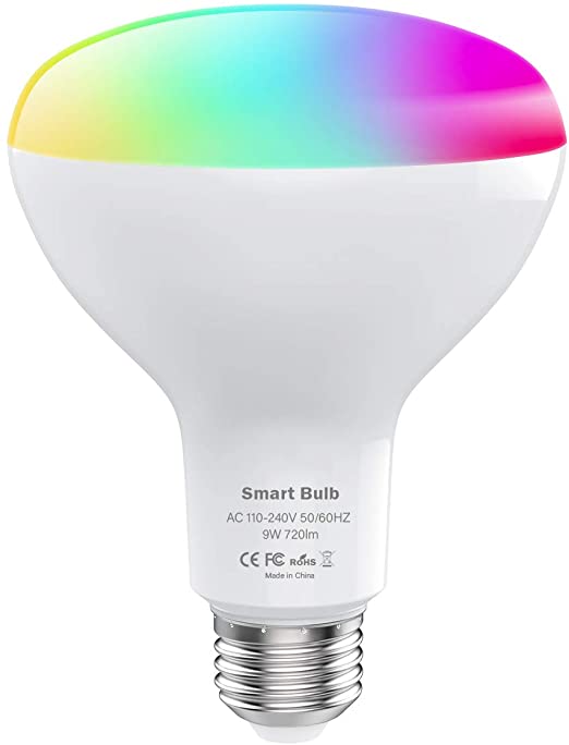 MoKo Smart LED Light Bulb, BR30 Dimmable Light 9W E26 Base, Work with SmartThings, Alexa Echo, Google Home, Voice/APP Control,RGB Warm   Cool Light, No Hub Required, Supports 2.4GHz Network, White