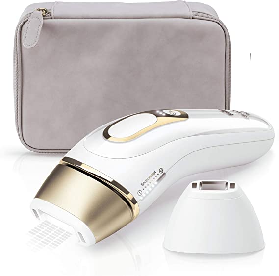 Braun Silk Expert Pro 5 PL5124 IPL Hair Removal with 3 Extras Precision Head, Venus Razor and Premium Pouch, White and Gold