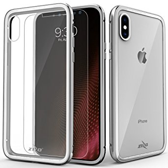 iPhone X Case - Zizo [ATOM Series] w/ Screen Protector Airframe Grade Aluminum w/ Polycarbonate Backing [Military Grade Drop Tested] (Silver)