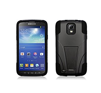 Gravydeals Samsung Galaxy S4 Active I537 Black Dual Layer Hybrid Armor 2 in 1 Hard Case Cover