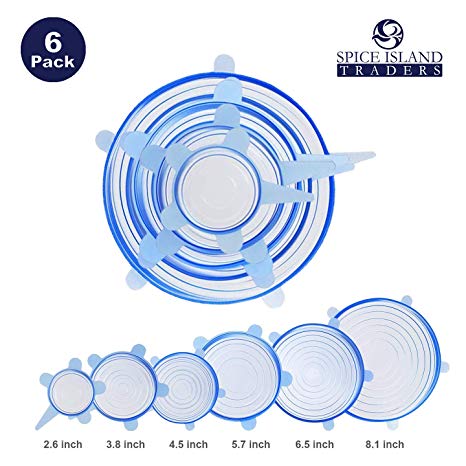 Silicone Stretch Lids (Set of 6) – Blue - Reusable Food Container Cover Seal for Bowls, Mugs, Jars, Pots, Cans – Expandable, Eco-Friendly, BPA-Free, Microwave, Freezer, Dishwasher Safe