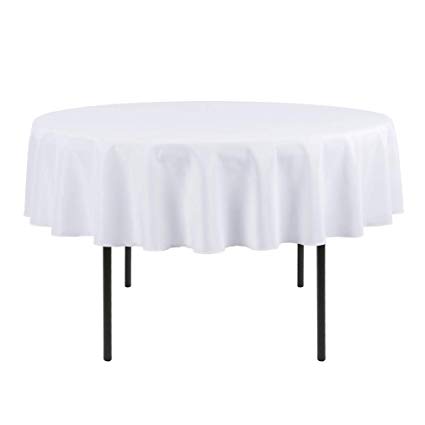 E-TEX 90-Inch Round Tablecloth, 100% Polyester Washable Table Cloth for Circular Table, White