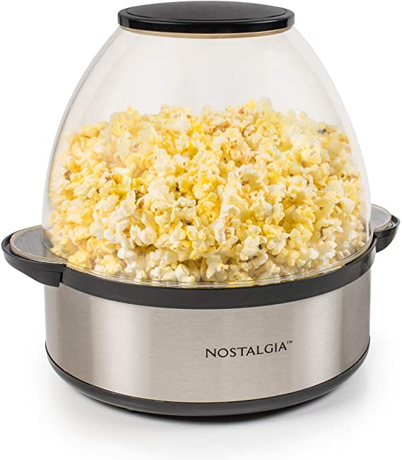 Nostalgia SP660SS 6-Quart Stirring Popcorn Popper with Quick-Heat Technology, Makes 24 Cups of Popcorn, Kernel Measuring Cup, Oil Free, Makes Roasted Nuts, Perfect for Birthday Parties, Stainless