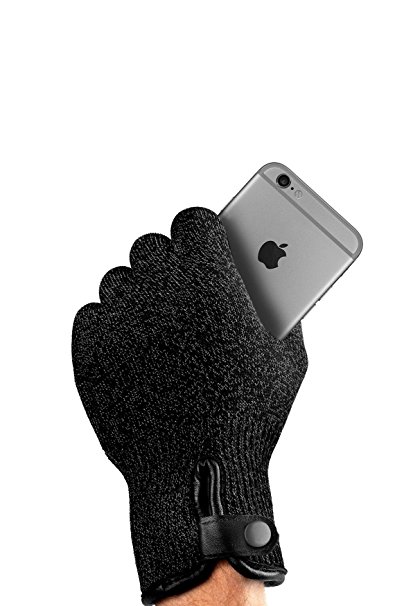 Touch Screen Thermal Winter Gloves, [Designer All Hand Touchscreen Gloves] MUJJO DOUBLE LAYERED Wool Lining Knitted Smartphone Texting Gloves, Leather Cuffs, Men Women, Anti-Slip Grip (7-7.5 Small)