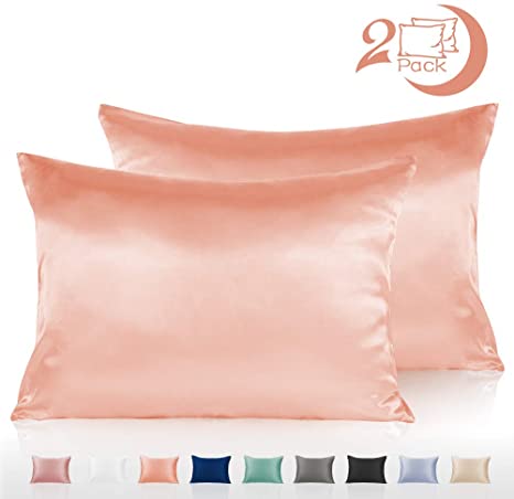 Adubor Luxury Satin Pillowcase for Hair and Skin - Satin Pillow Covers with Hidden Zipper Closure Queen Size(20x30 inches) Pink 2-Pack