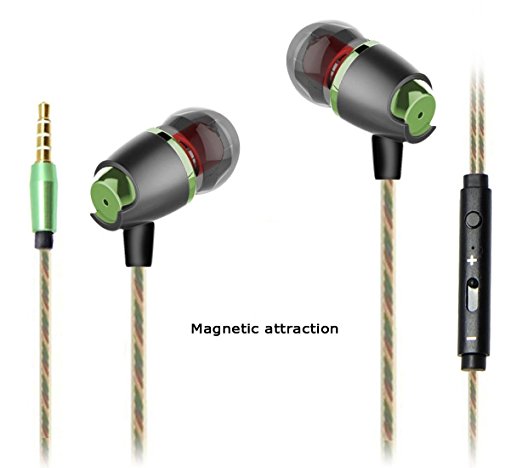 Earphones, Stoon X2M In Ear Headphones Noise Cancelling Earbuds with Microphone & Remote Control Magnetic Attraction Wired 3.5mm Bass Headset for Computer, iPhone 6S, Samsung S7, MP3 Player-Green