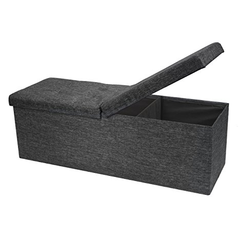 Otto & Ben 45" SMART LIFT TOP Ottoman Bench - Dark Grey / Folding Storage Ottoman / Stool / Linen Fabric